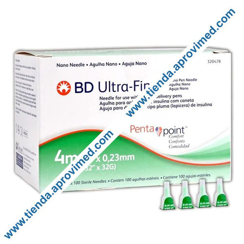 Agujas para inyección de insulina tipo pluma — 100 piezas de 32G x 4mm