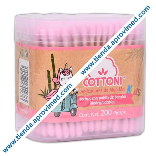 Aplicadores de algodón para bebés — Tarro con 200 pzs color rosa