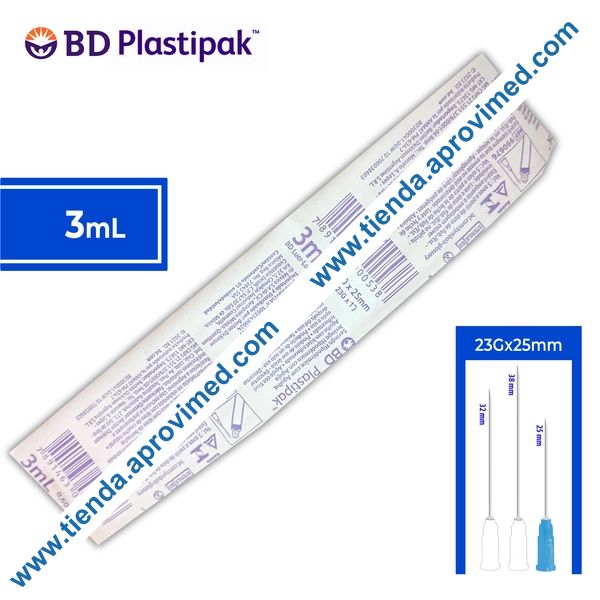 Jeringa hipodérmica desechable 3 ml con aguja azul - 1 pieza