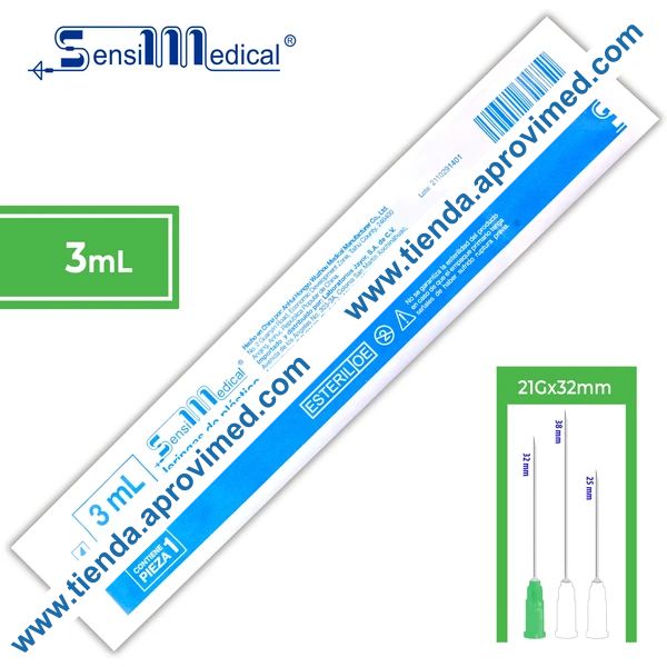 Jeringa hipodérmica de 3 ml con aguja 21G — SensiMedical