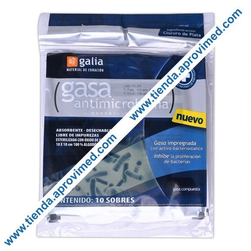 Gasa Antimicrobiana con Cloruro de Plata — Bolsa de 10 piezas 10x10 cm
