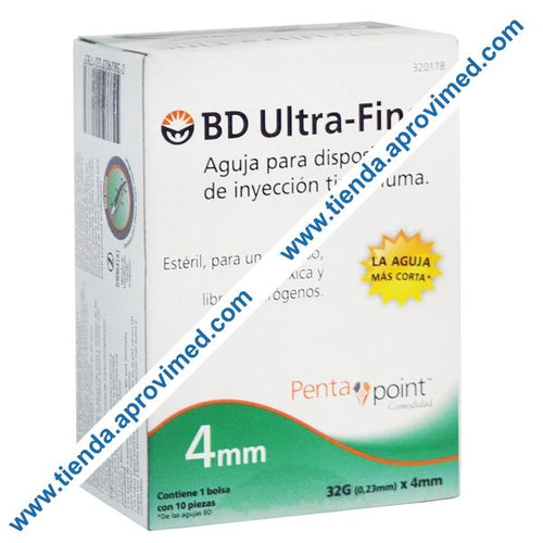 Agujas para pluma de insulina de 32G x 4mm — Paquete de 10 pzas