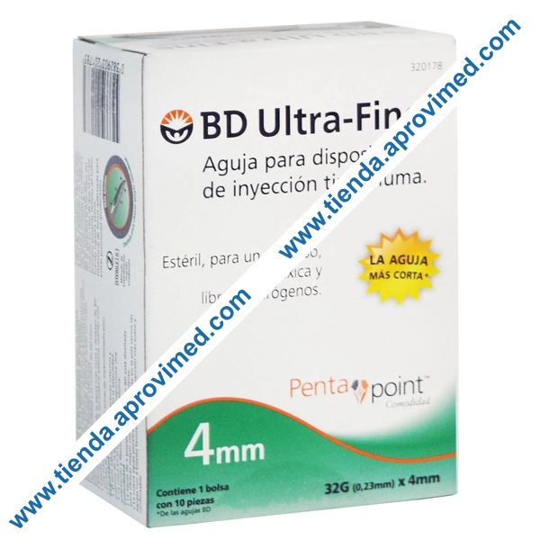 Agujas para pluma de insulina de 32G x 4mm — Paquete de 10 pzas