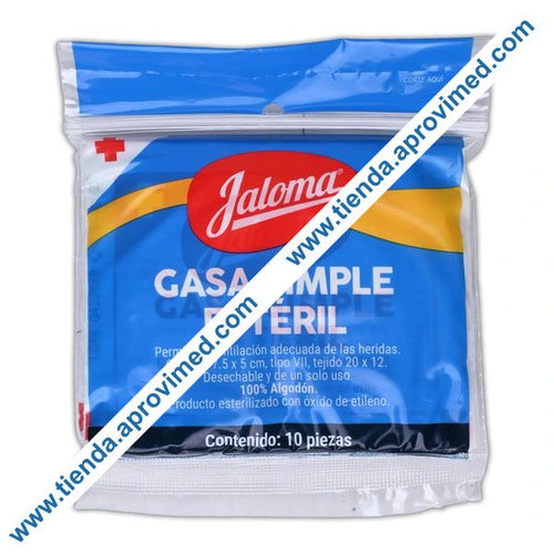 Gasa estéril para heridas Jaloma 7.5 x 5 cm — Paquete 10 pzas