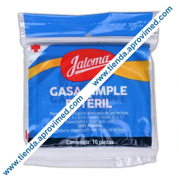 Gasa estéril para heridas Jaloma 7.5 x 5 cm — Paquete 10 pzas