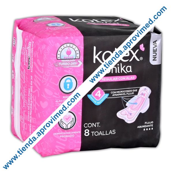 Toallas femeninas con alas Kotex Unika para flujo abundante — Paquete 8 pzas