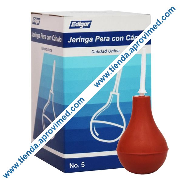 Jeringa pera de hule con cánula para irrigación y limpieza
