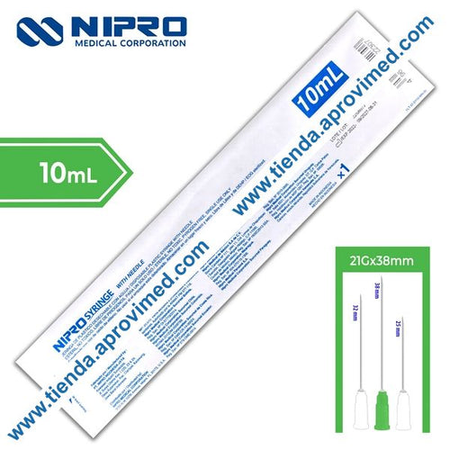 Jeringa hipodérmica con aguja 21G de 10 ml — 1 pieza