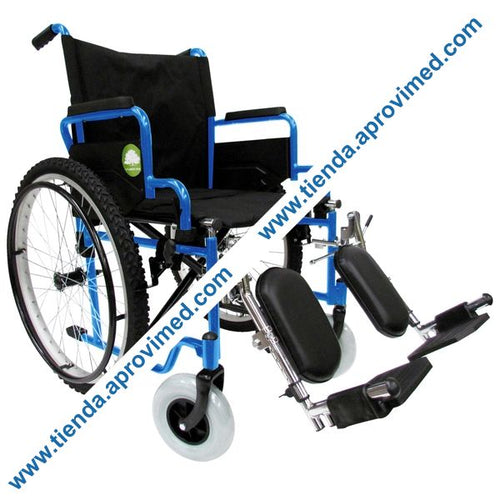 Silla de ruedas todo terreno azul con elevapiernas
