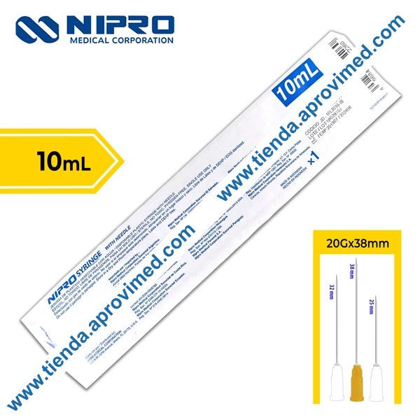 Jeringa hipodérmica de 10 ml con aguja 20G — Unidad