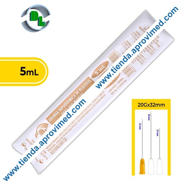 Jeringa hipodérmica 5 ml con aguja 20G — 1 pieza