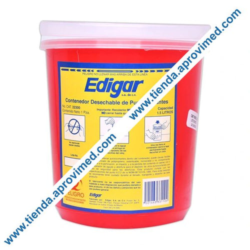 Contenedor desechable para punzocortantes — Capacidad 1.5 Lts