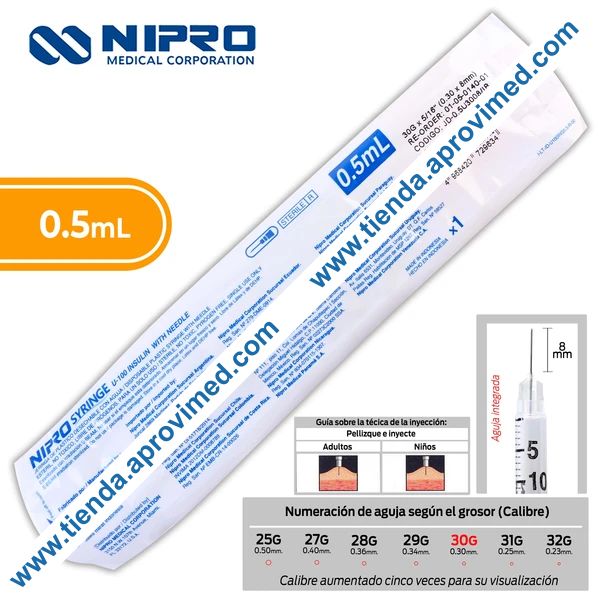 Jeringa de insulina con aguja integrada 0.5 ml — 1 pza