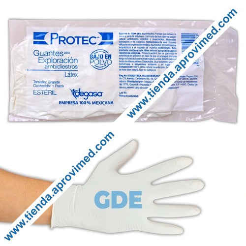 Guantes de látex estériles para exploración — Grande 1 pza