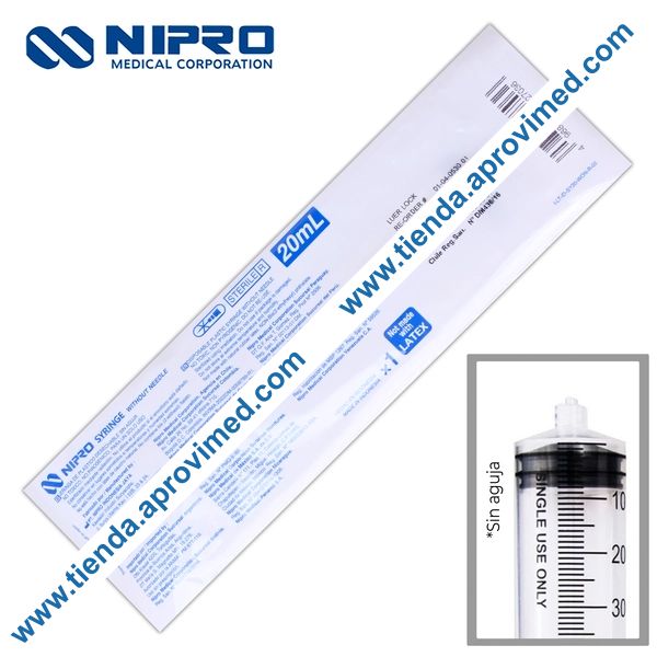 Jeringa de 20 ml con sistema Luer Lock para aspiración e inyección