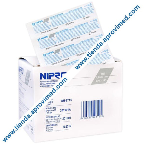 Aguja hipodérmica ultra corta Nipro 27G 1/2" — Caja 100 pzas