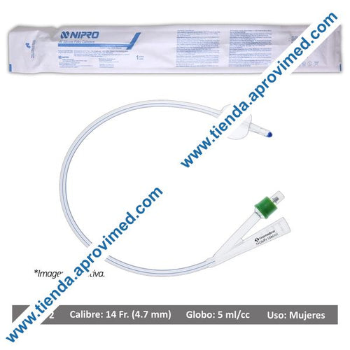 Sonda Foley de silicón para cateterismo urinario — 14 Fr con globo 5 mL