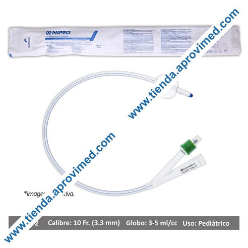 Sonda Foley de silicón para cateterismo urinario — 10 Fr con globo 3 mL