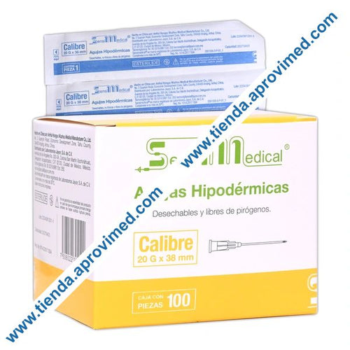 Aguja hipodérmica de 20G x 38mm — Caja con 100 piezas