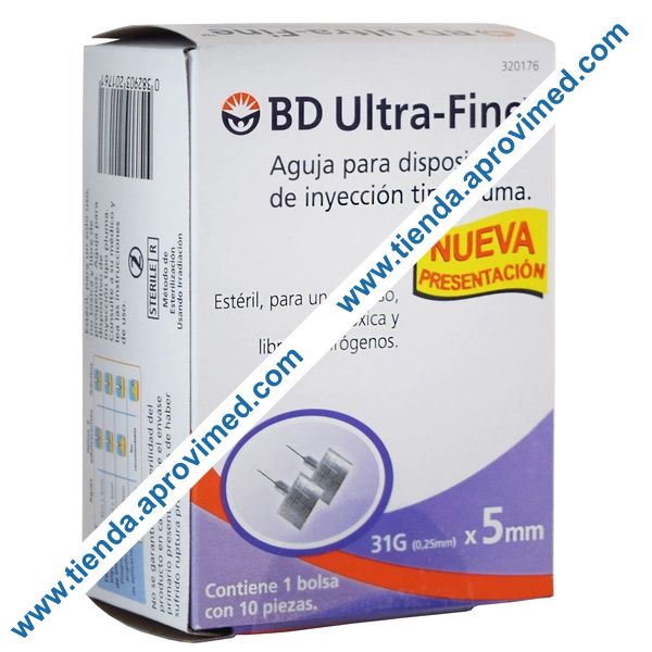 Agujas para pluma de insulina BD U-Fine 31G x 5 mm — Paquete 10 pzas