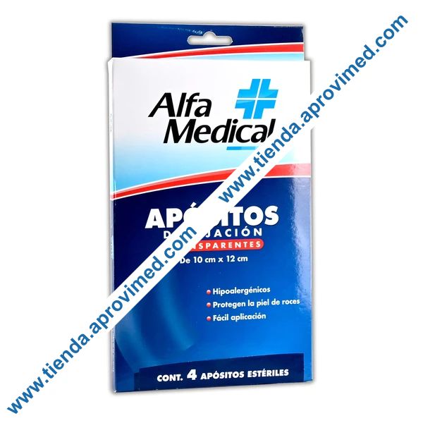 Apósito de fijación transparente para heridas 10x12 cm — Caja 4 pzas