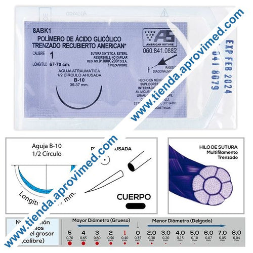 Sutura absorbible de ácido glicólico para cirugía — 1 pza