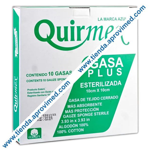 Gasa estéril de tejido cerrado 10x10 cm — Caja con 10 sobres