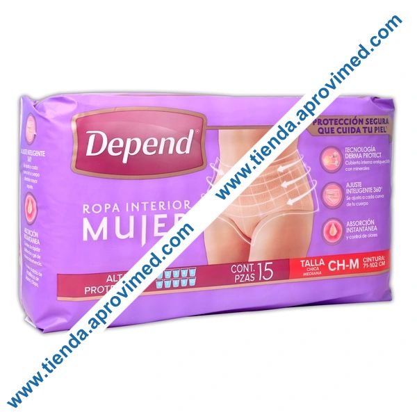 Pañales desechables para mujer Depend talla CH-M — Paquete 15 pzs