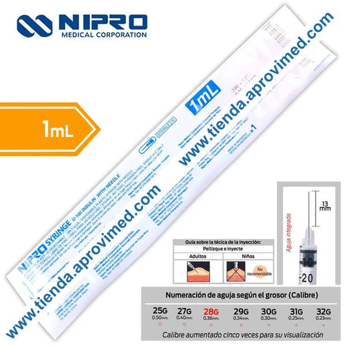 Jeringa de insulina con aguja integrada 1 ml — 1 pza