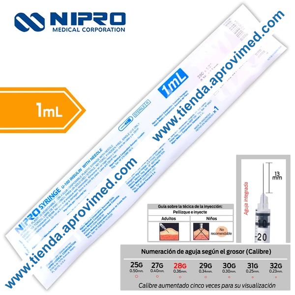 Jeringa de insulina con aguja integrada 1 ml — 1 pza