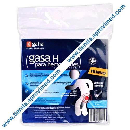 Gasa compuesta antimicrobiana para heridas Galia 10x10 cm — Bolsa 10 pzas