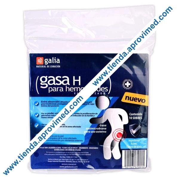 Gasa compuesta antimicrobiana para heridas Galia 10x10 cm — Bolsa 10 pzas