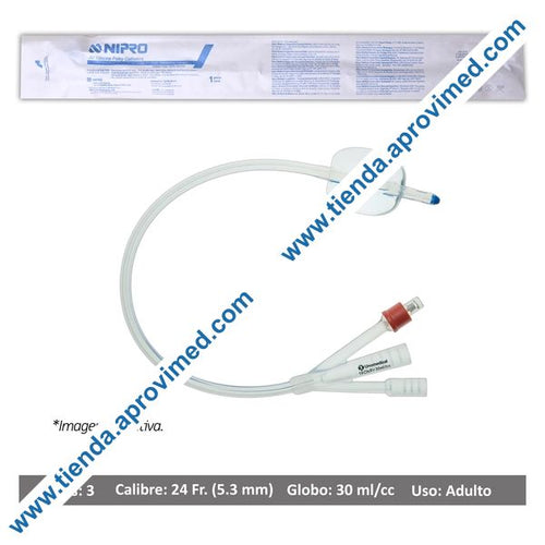 Sonda Foley de silicón 3 vías con globo de 30 ml — 24 Fr