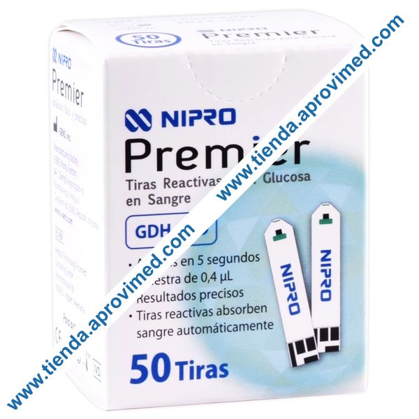 Tiras reactivas para glucómetro Nipro Premier — Paquete de 50 pzas