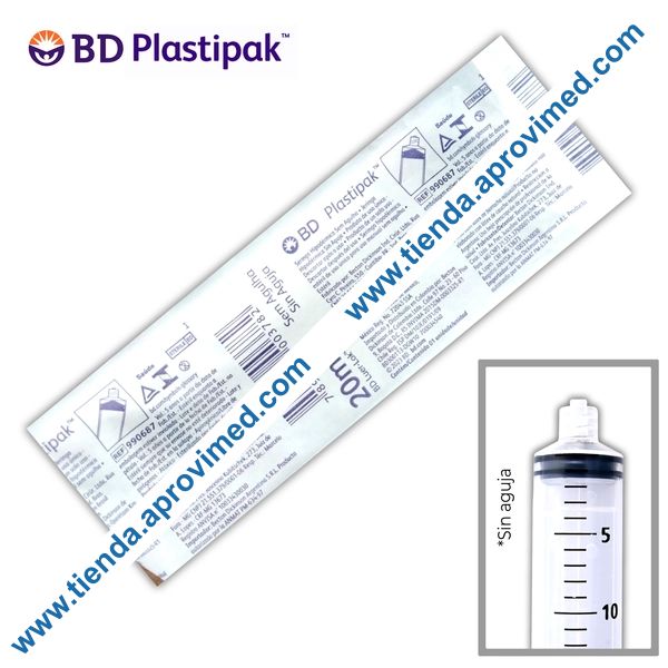 Jeringa sin aguja de 20 ml con sistema Luer Lock
