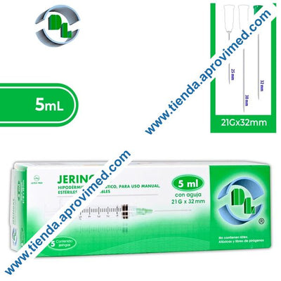 Jeringa hipodérmica desechable de 5 ml con aguja 21G — Paquete 5 pzas