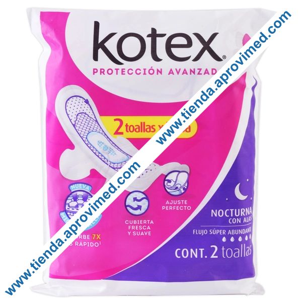 Toallas femeninas nocturnas Kotex con alas — Paquete 2 pzs