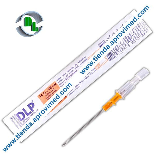 Catéter intravenoso color naranja 14G para infusiones rápidas