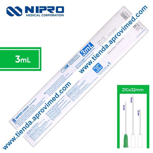 Jeringa desechable de 3 ml con aguja de 21G — 1 pieza