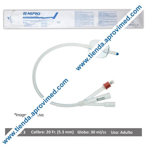 Sonda Foley de silicón 3 vías con globo 30 ml — 1 pieza