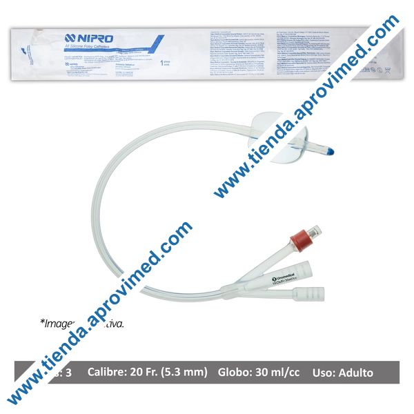 Sonda Foley de silicón 3 vías con globo 30 ml — 1 pieza