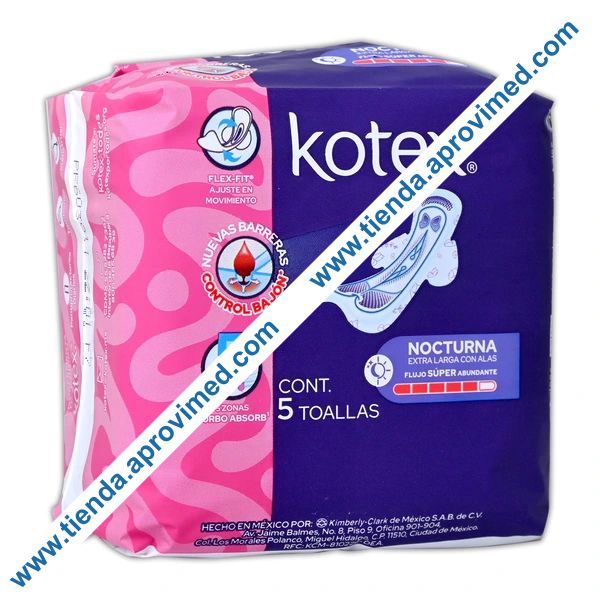 Toallas femeninas nocturnas Kotex con alas — Paquete 5 pzas