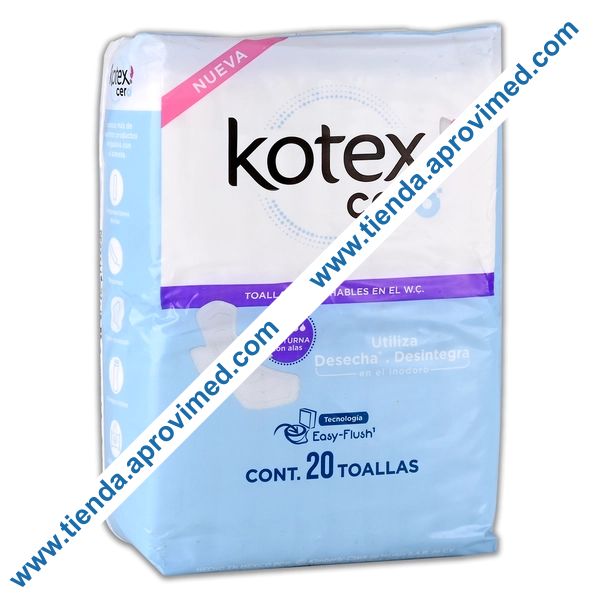 Toallas femeninas Kotex Cero Nocturna con alas — Paquete 20 pzas