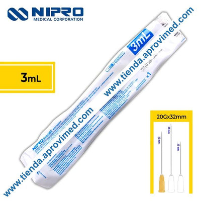 Jeringa hipodérmica desechable de 3 ml con aguja 20G — 1 pza
