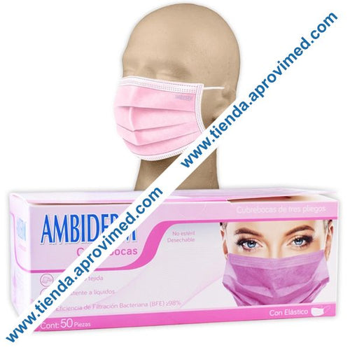 Cubrebocas quirúrgico plisado rosa para adultos — Caja de 50 piezas
