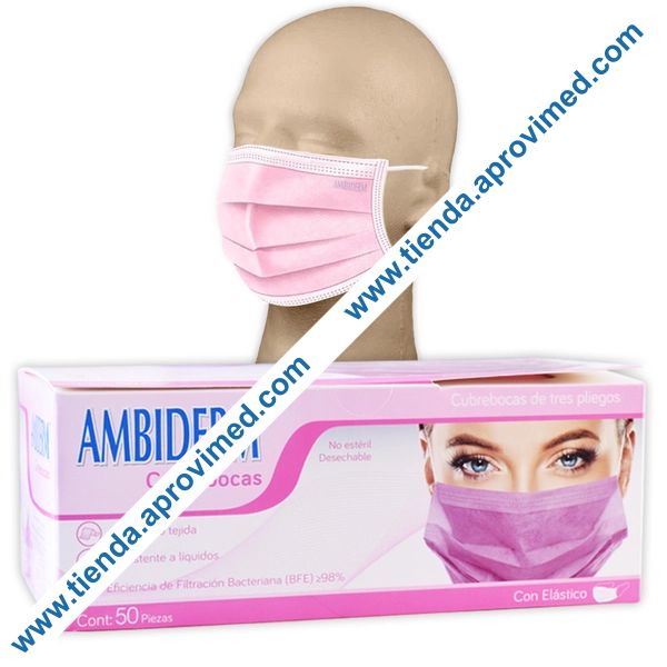 Cubrebocas quirúrgico plisado rosa para adultos — Caja de 50 piezas