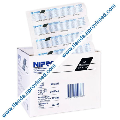 Aguja hipodérmica de acero inoxidable 22G para jeringas — Caja 100 pzas