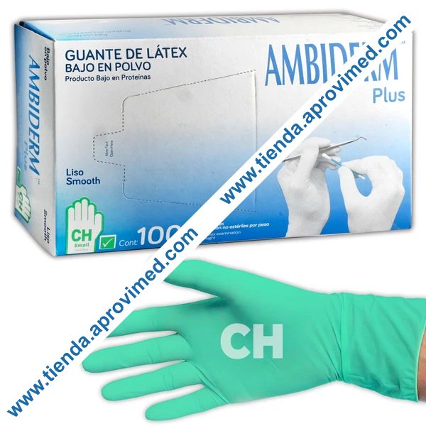 Guantes de látex para exploración — Paquete 100 pzas, talla chico
