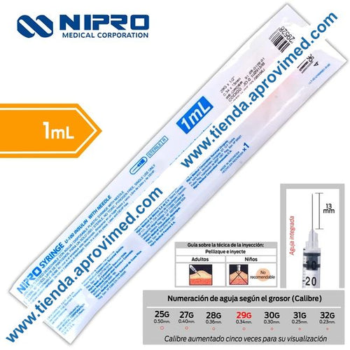 Jeringa de insulina de 1 ml con aguja integrada — 1 pieza