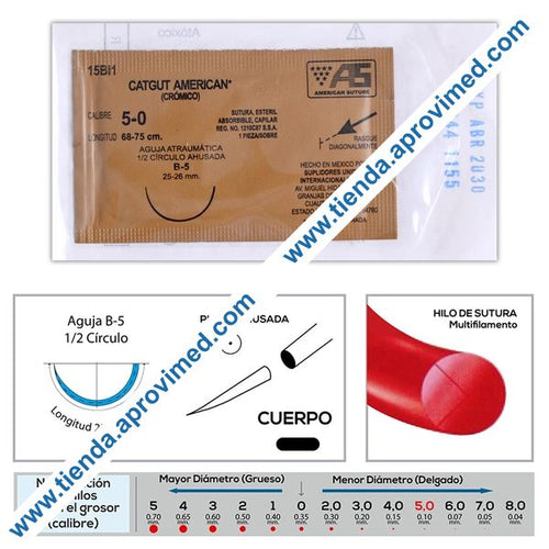Sutura absorbible crómica de colágeno — Calibre 5-0